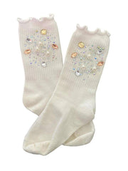 Three Wildflower Designs Silver and Gold Gem High Socks