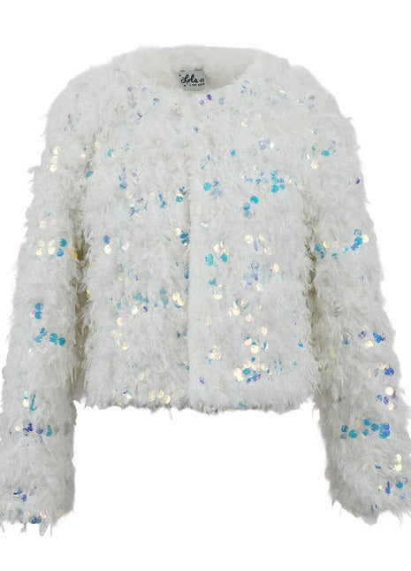 Lola And The Boys Snow Sparkle Plush Sequin Jacket - Front