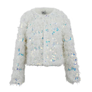 Lola And The Boys Snow Sparkle Plush Sequin Jacket - Front