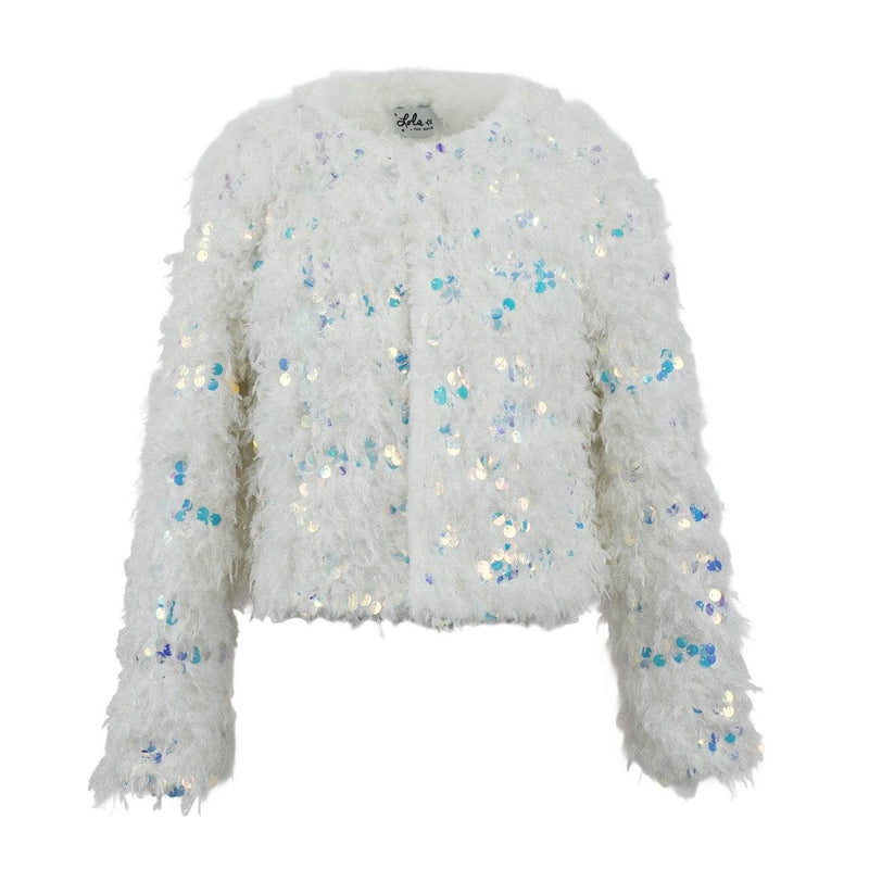 Lola And The Boys Snow Sparkle Plush Sequin Jacket - Front