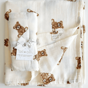 Ali + Oli Bamboo Muslin Swaddle Baby Blanket (Teddy Bear)