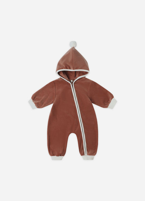 Quincy Mae Velour Zip Jumpsuit || Cranberry 