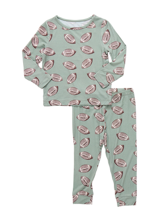 Pink Chicken Kids Bamboo PJ Set - Green Flying Footballs