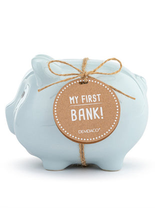 Demdaco Blue Ceramic Classic Piggy Bank - 7x5.5x6in