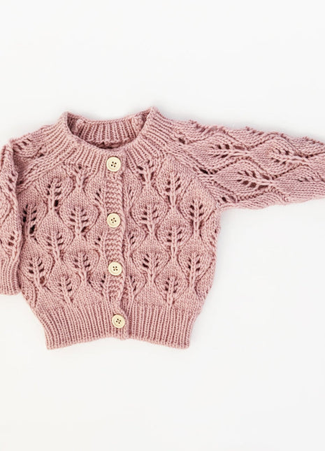 Huggalugs Leaf Lace Cardigan Sweater - Rosy