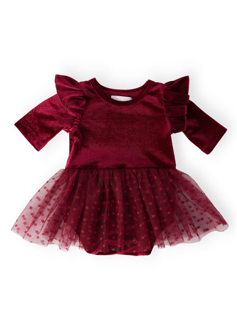 Mila & Rose Cranberry Velvet Tutu Bodysuit Back