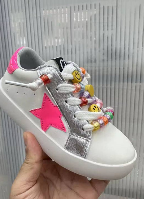 Torn and Trendy Hot Pink Star Sneakers Beaded Laces