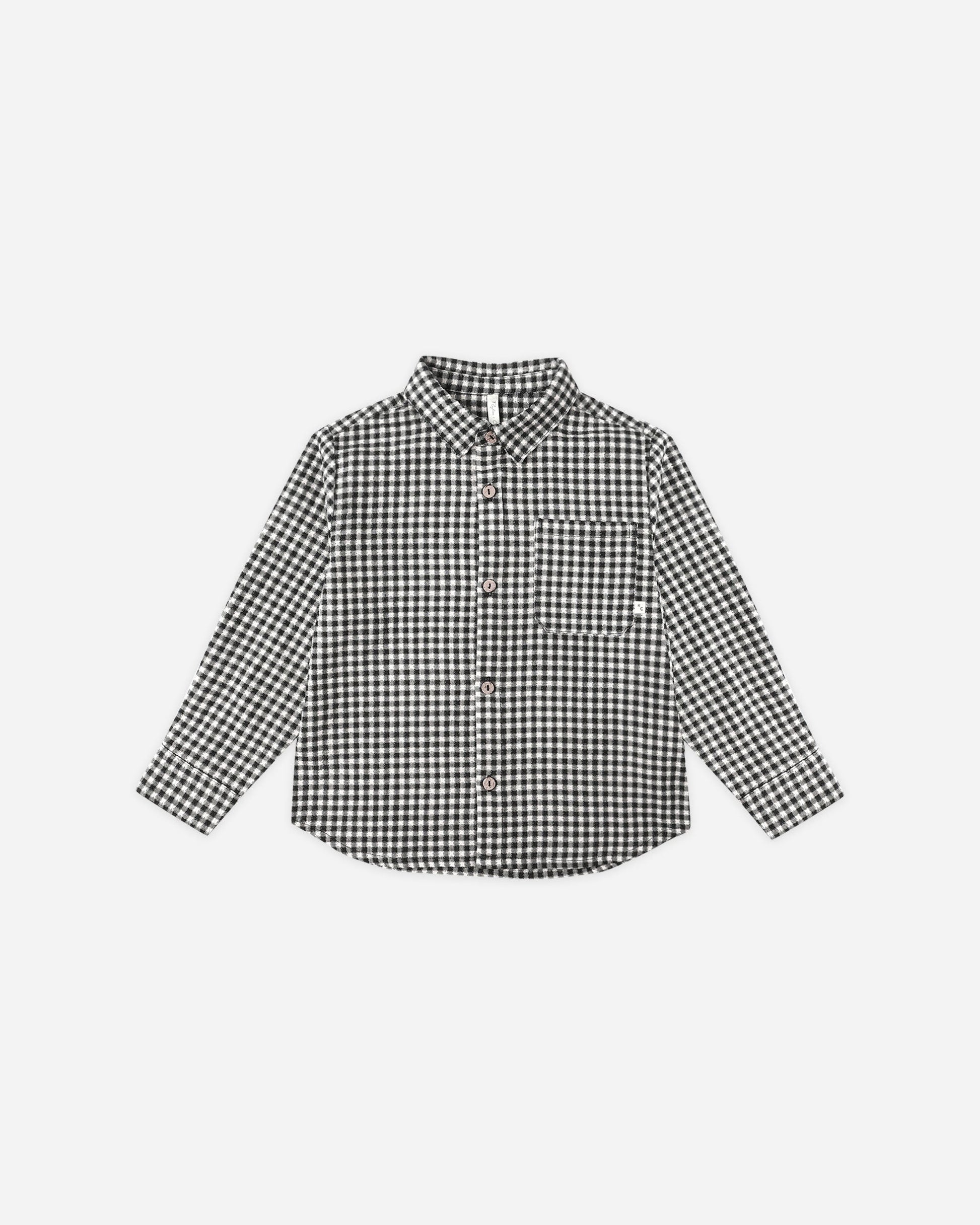Rylee + Cru Collared Long Sleeve Shirt || Black Gingham