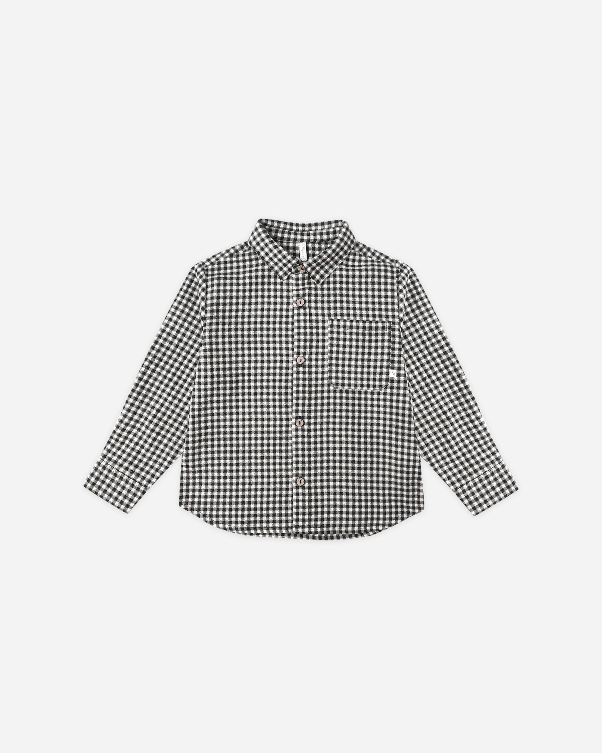 Rylee + Cru Collared Long Sleeve Shirt || Black Gingham