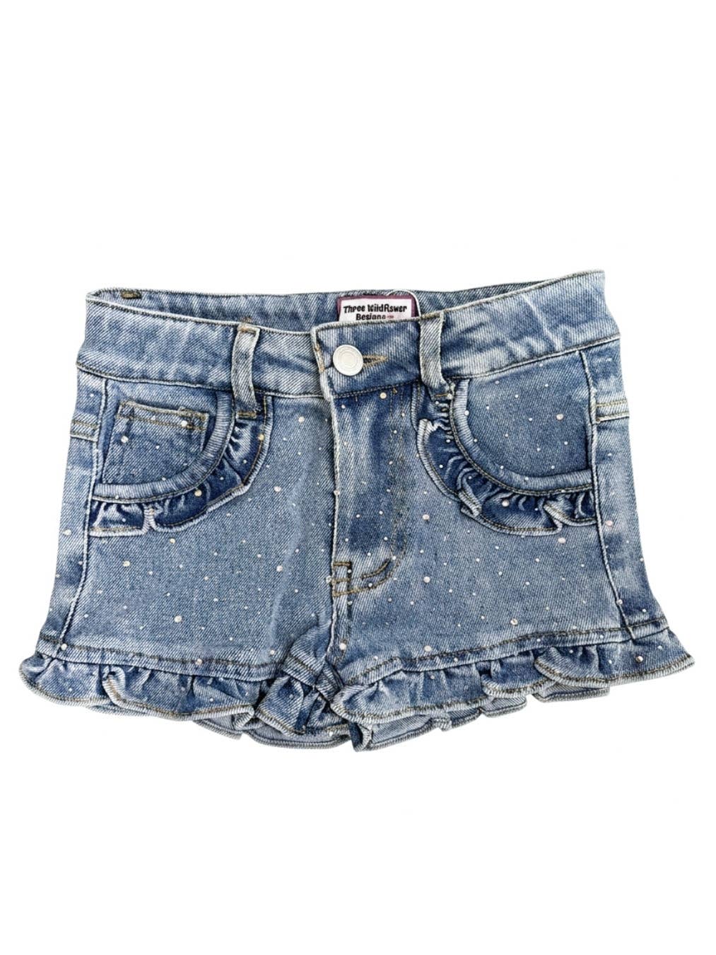 Three Wildflower Designs Denim Ruffle Gem Shorts