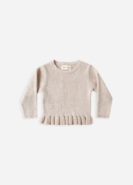 Quincy Mae Rib Knit Peplum Top || Heathered Oatmeal Front 