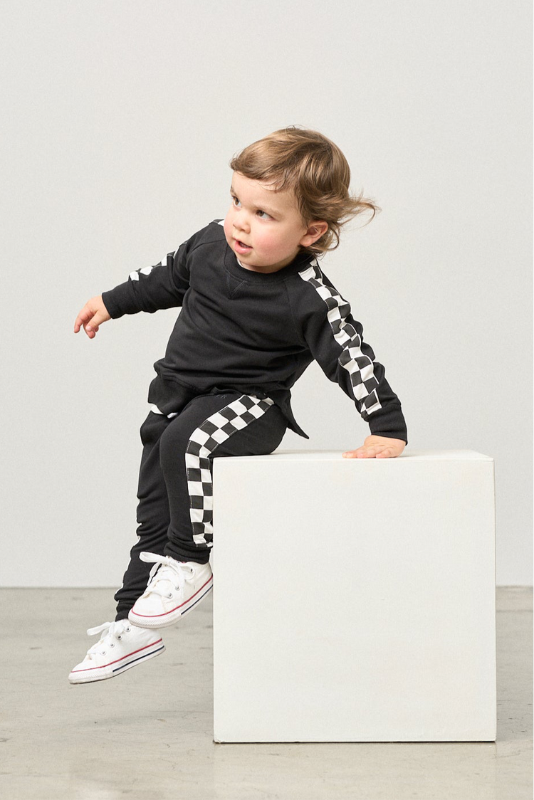 Model Wearing Little Bipsy Side Checkered Pullover - Black