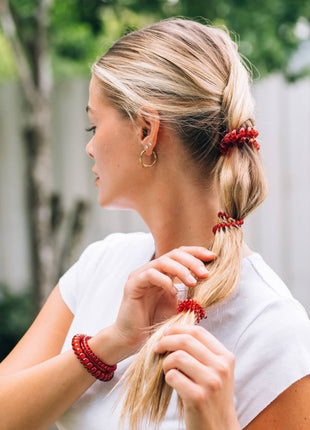 Model Wearing Teleties Spiral Hair Coils | Small | Red Carpet Ready Hair Ties