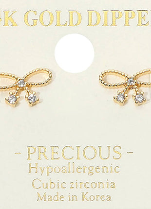 Sensibling Corp. 14K Gold Dipped Cz Stone Accent Bow Stud Earrings
