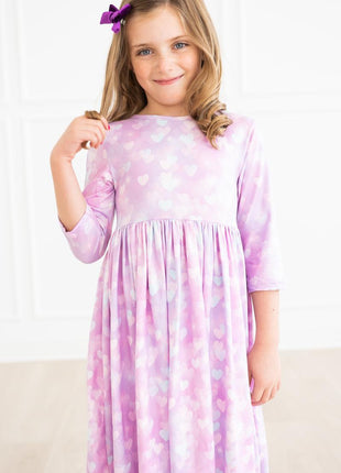 Model Wearing Mila & Rose Love Story 3/4 Sleeve Pocket Twirl Dress