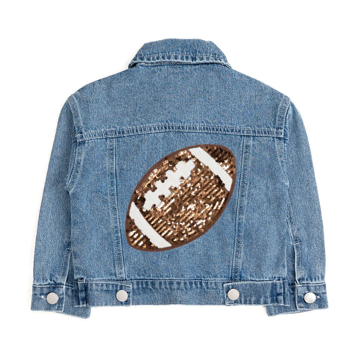 Sweet Wink Game Day Football Sequin Patch Denim Jacket