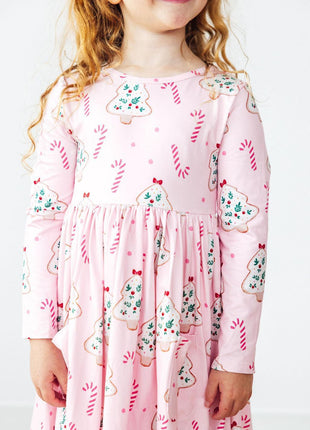 Model Wearing Mila & Rose Christmas Cookies L/S Pocket Twirl Dress