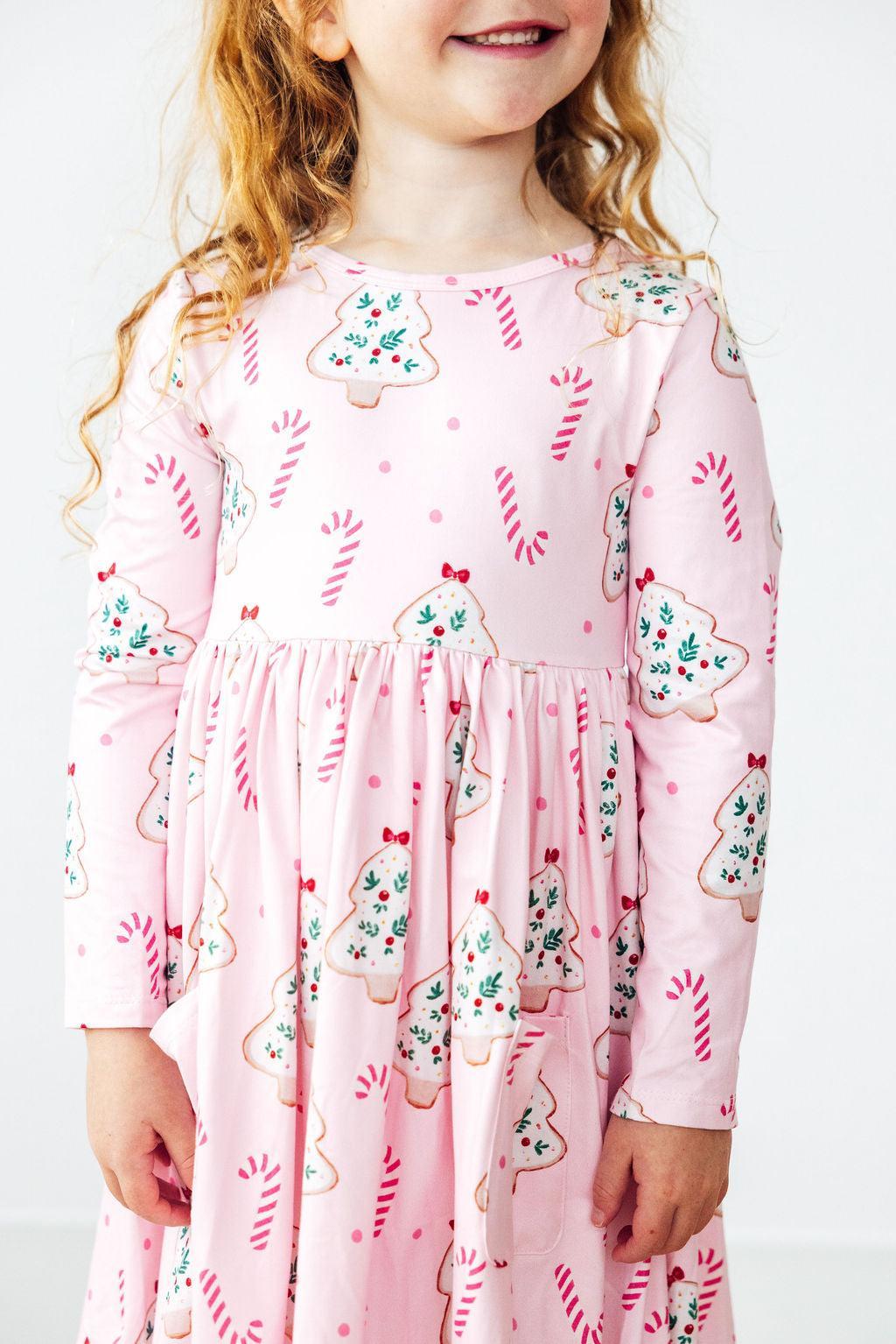 Model Wearing Mila & Rose Christmas Cookies L/S Pocket Twirl Dress
