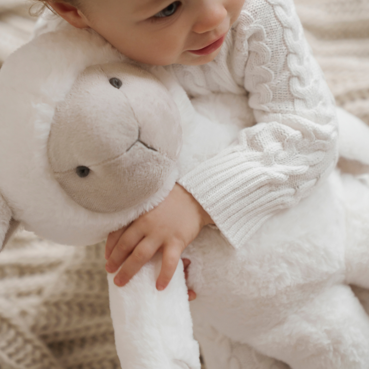 Model With Elegant Baby Lamb Bedtime Huggie Plush Toy with Blanket