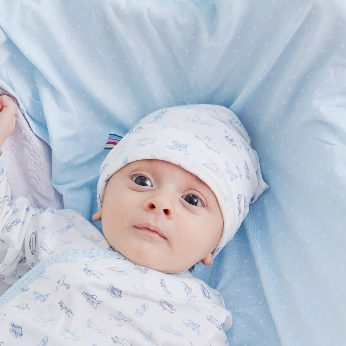 Model Wearing Magnetic Me Airplanes Modal Newborn Hat
