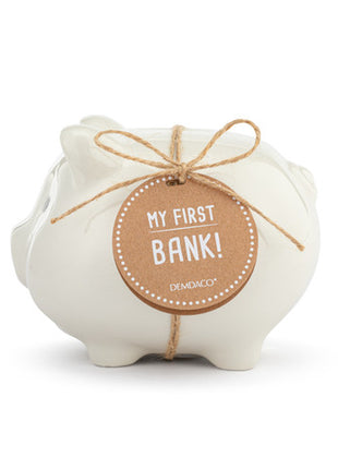 Demdaco Neutral Ceramic Classic Piggy Bank - 7x5.5x6in