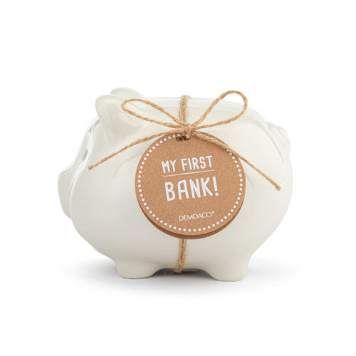 Demdaco Neutral Ceramic Classic Piggy Bank - 7x5.5x6in