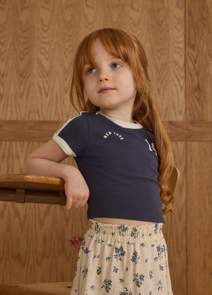 Model Wearing Rylee + Cru Baby Tee || Navy