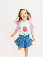 Model Wearing Three Wildflower Designs Berry Cute Strawberry Top