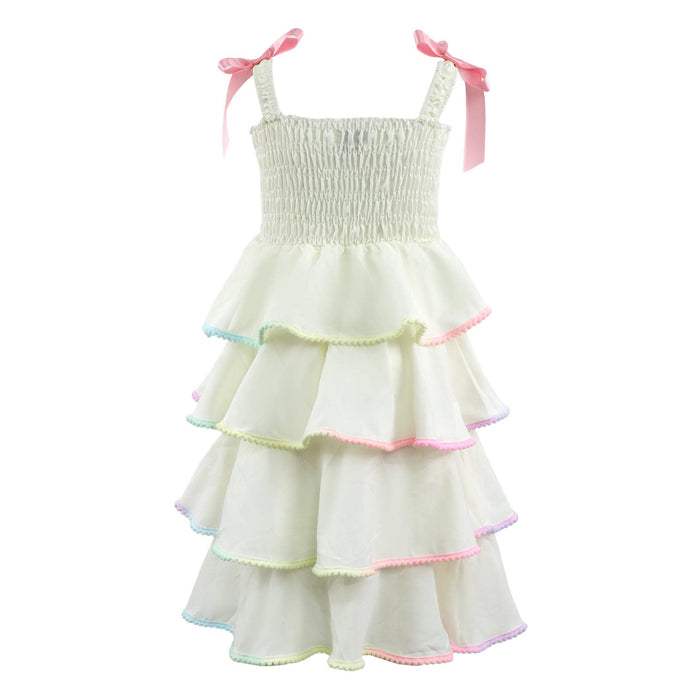 Lola And The Boys Rainbow Tiered Bow Dress Back