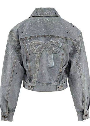 Lola and The Boys Crystal Bow Denim Jacket Back