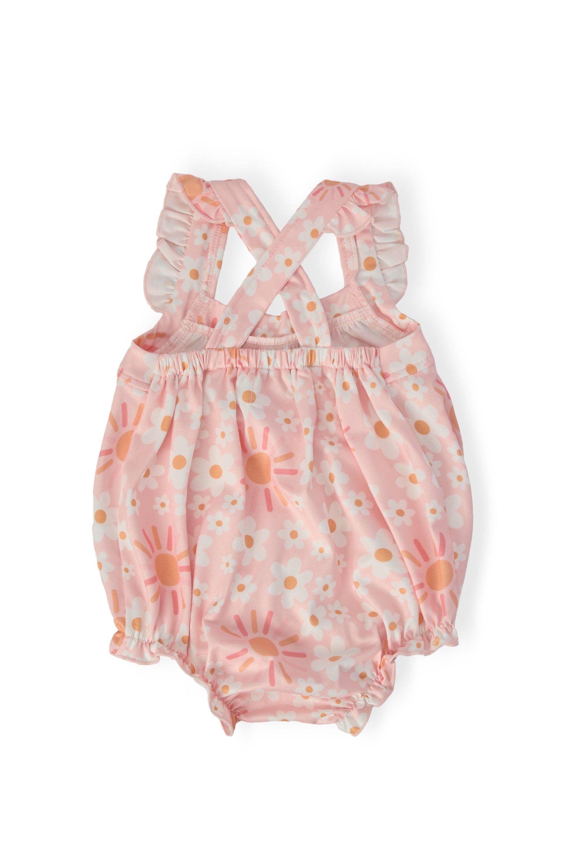 Mila & Rose Sweet & Sunny Ruffle Cross Back Romper Back