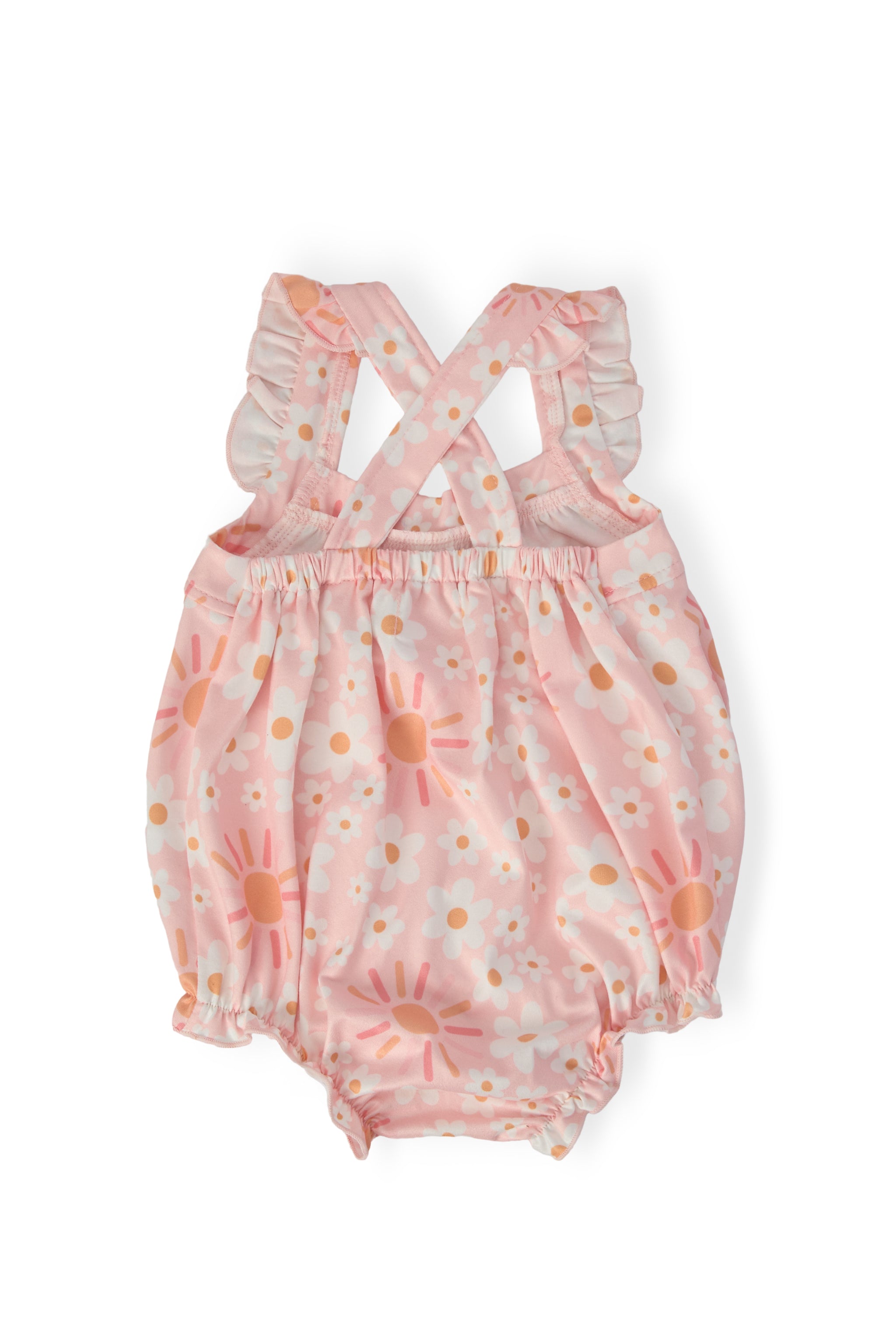 Mila & Rose Sweet & Sunny Ruffle Cross Back Romper Back