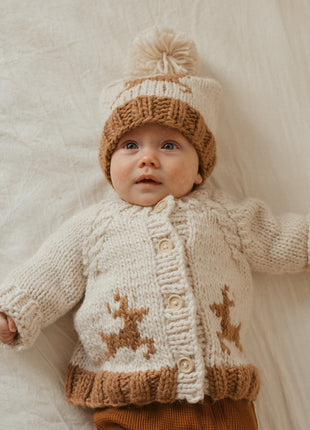 Model Wearing Demdaco Oh Deer Cardigan Sweater