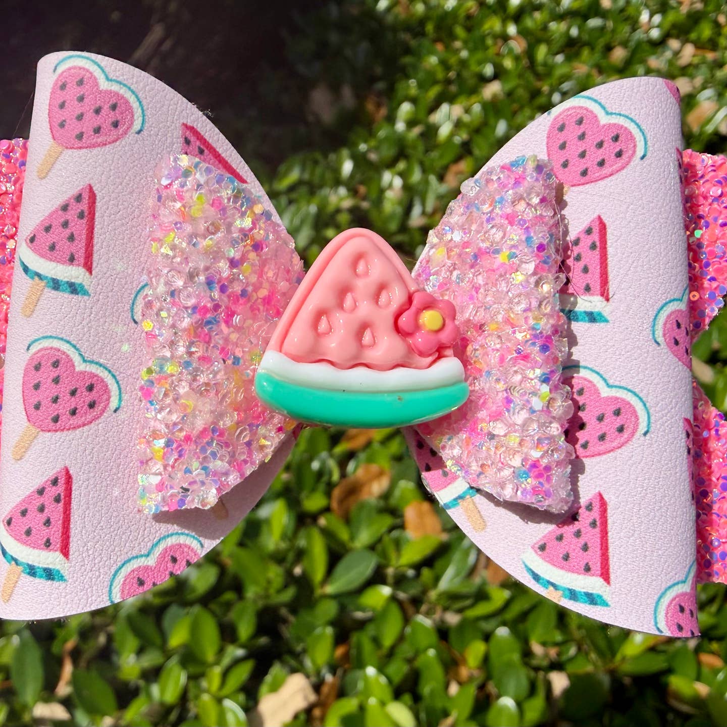 Four Little Lemons Handmade 4" Watermelon Vegan Leather Hair Bow