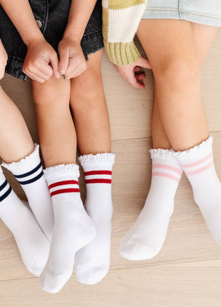 Models Wearing Little Stocking Co. Classic Stripe Midi Sock 3-Pack