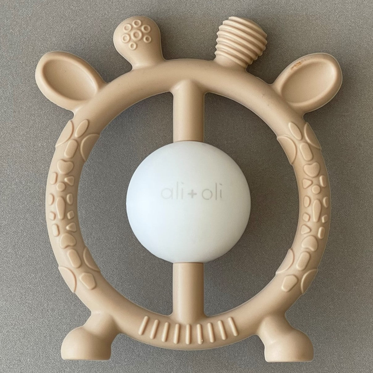 Ali + Oli Giraffe Teether & Rattle Food-Grade Silicone Toy (Taupe)
