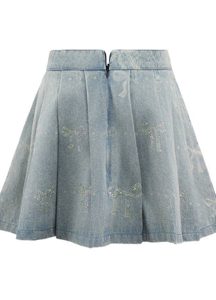 Lola And The Boys Sparkle Bows Denim Pleated Skirt Back