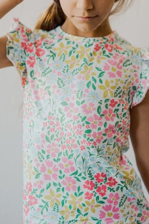 Model Wearing Mila & Rose Daffodils Ruffle Tee
