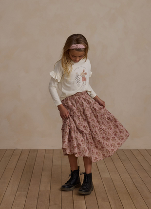 Girl wearing Rylee + Cru Mouse Ruffle Long Sleeve Tee