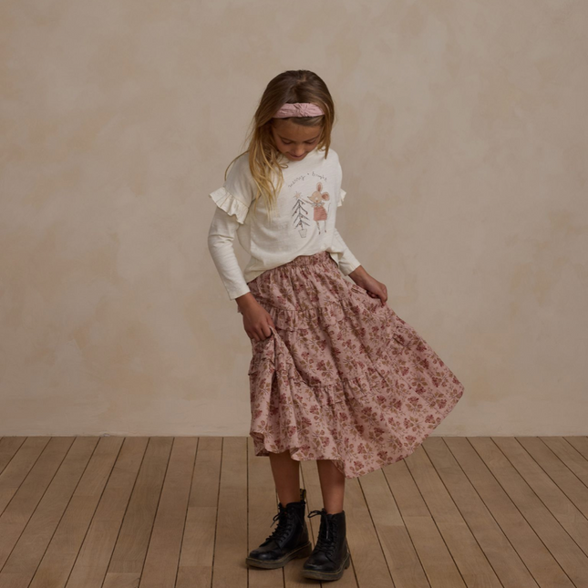Girl wearing Rylee + Cru Mouse Ruffle Long Sleeve Tee