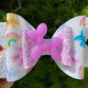 Little Lemon Sparkly Balloon Dog Hair Bow – 4” Vegan Leather Bow