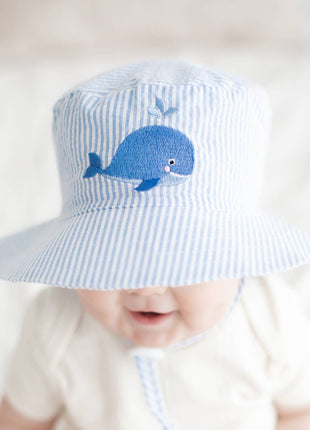 Model Wearing Whale Bucket Hat Upf 50+ Baby & Toddler