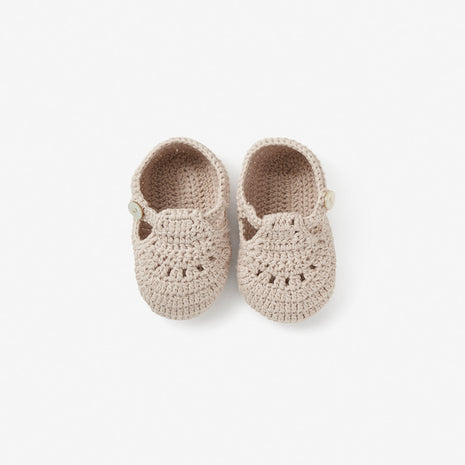 Elegant Baby Taupe T-Strap Hand Crocheted Baby Booties