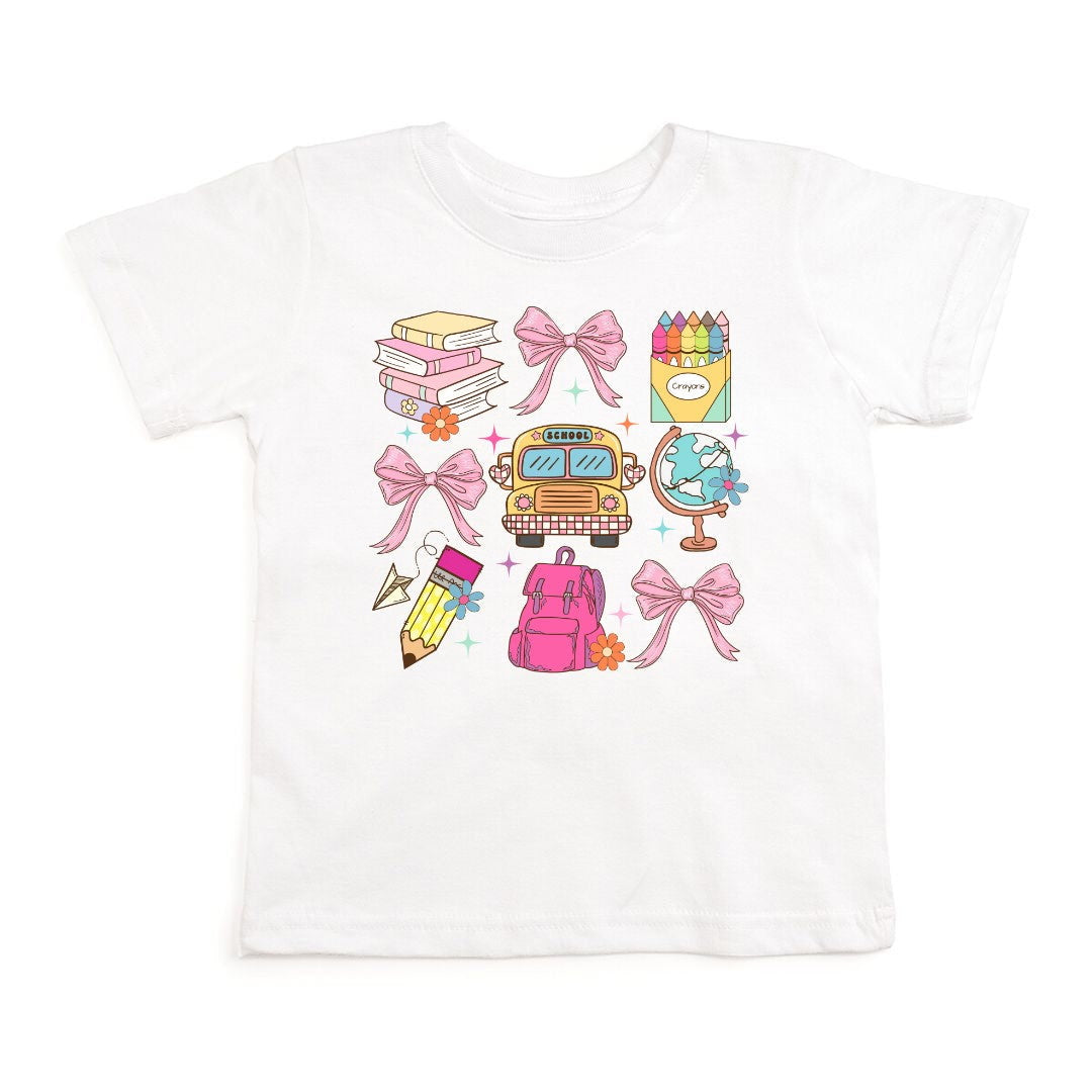 Sweet Wink Coquette School Doodle Short Sleeve T-Shirt - White