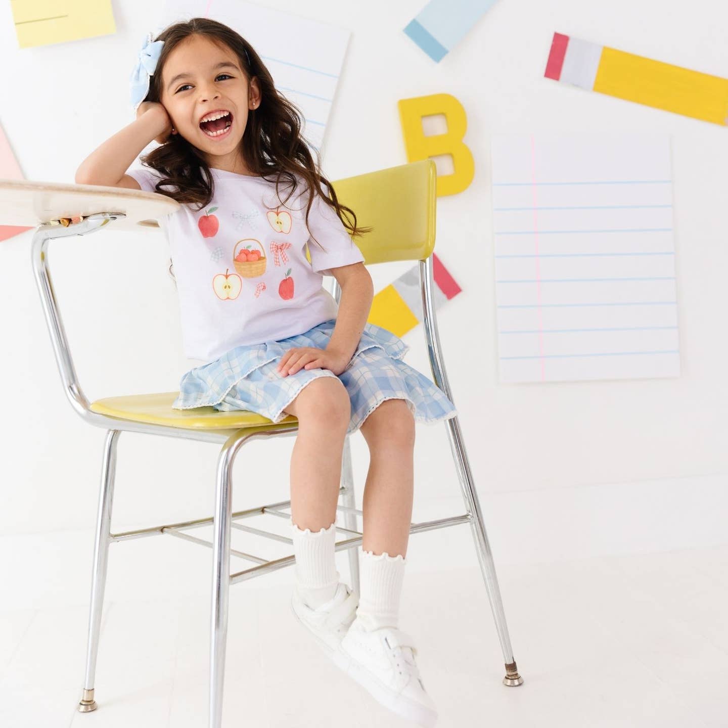 Model Wearing Sweet Wink Blue Plaid Skort - Back To School - Kids Boutique Clothing