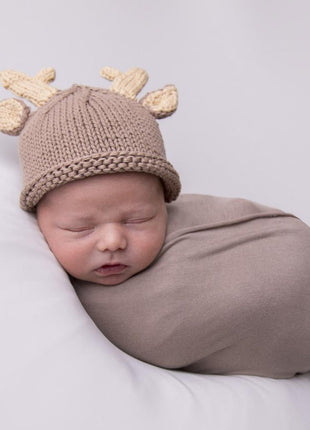 Model Wearing Huggalugs Newborn Buck Beanie Hat