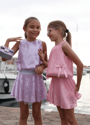 Models Wearing Lola And The Boys Pastel Sequin Bow Set - Lavender