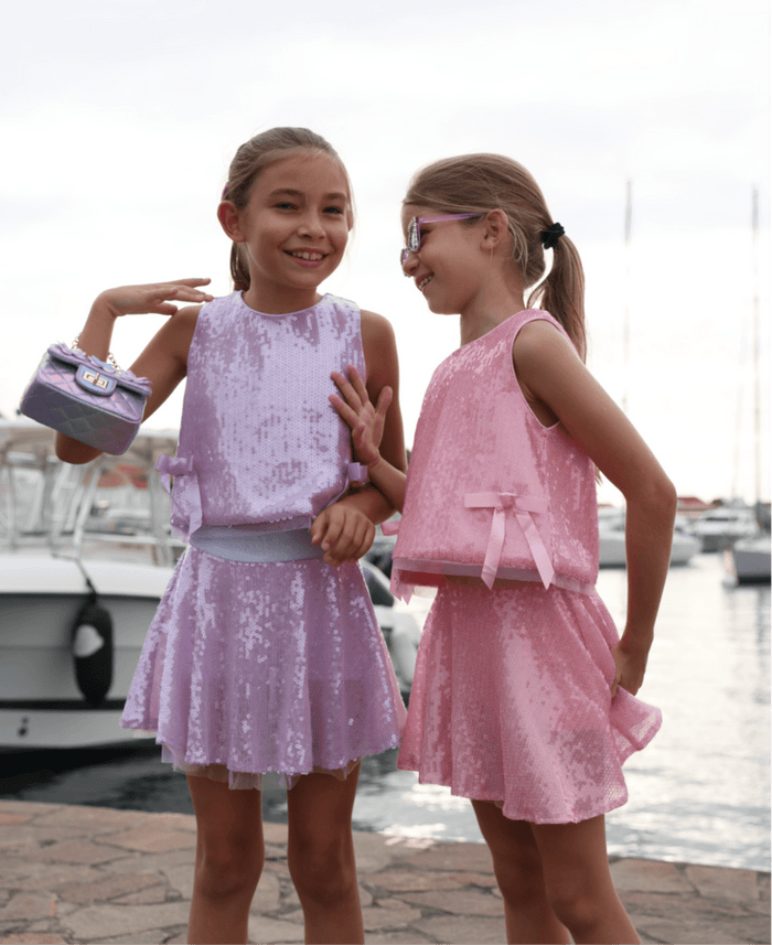 Models Wearing Lola And The Boys Pastel Sequin Bow Set - Lavender