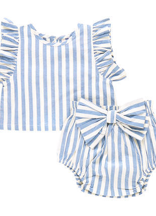 Pink Chicken Baby Girls Abigail 2-Piece Set - Blue Stripe Front