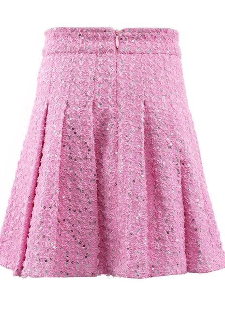 Lola And The Boys Pink Denim Sparkle Pleated Skirt Back 